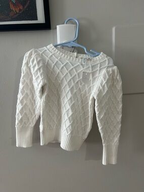 New Janie And Jack White Textured Puff Sleeve Sweater Gold Buttons Size 2T